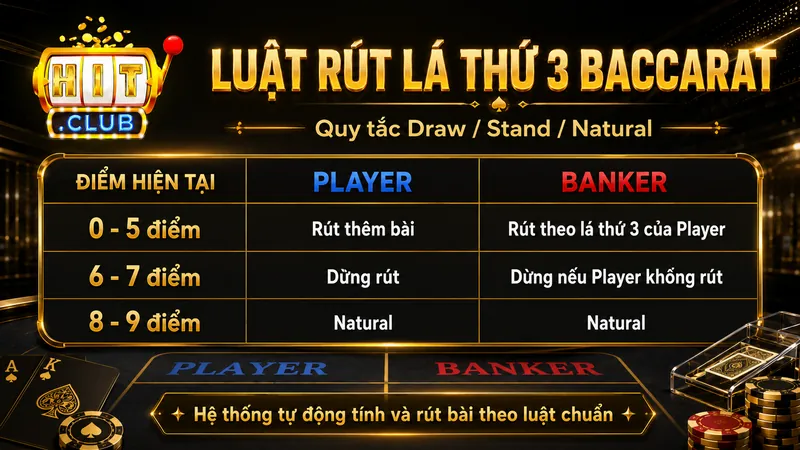 Luật rút lá thứ 3 Player và Banker Baccarat HITCLUB