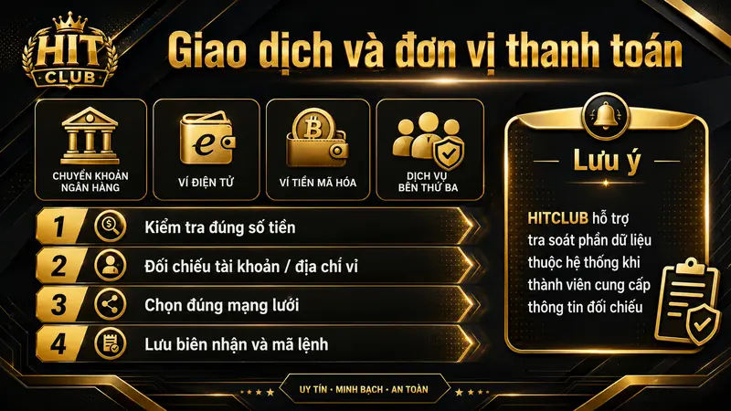 Phạm vi xử lý giao dịch giữa HITCLUB và đơn vị thanh toán